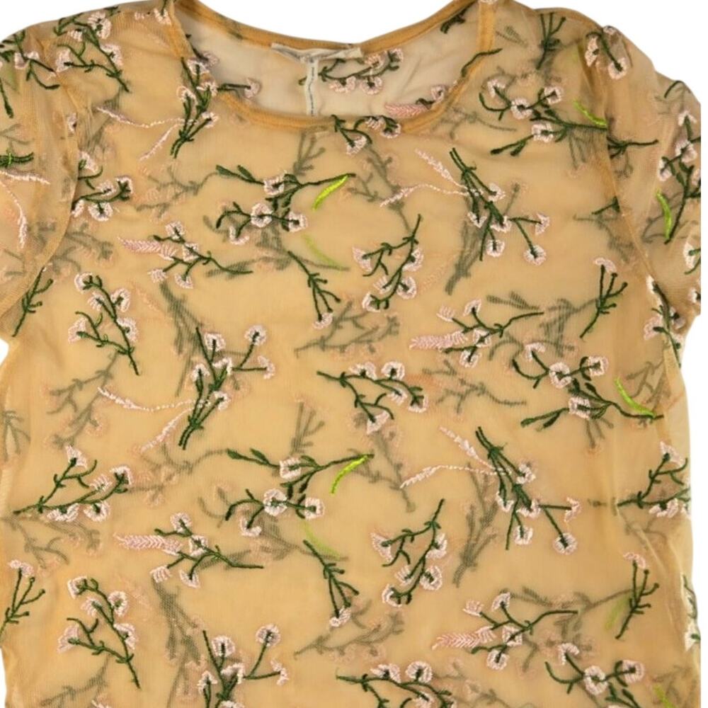 Coquette Fairycore Urban Outfitters Floral Embroidered Art Deco Sheer Mesh Top M